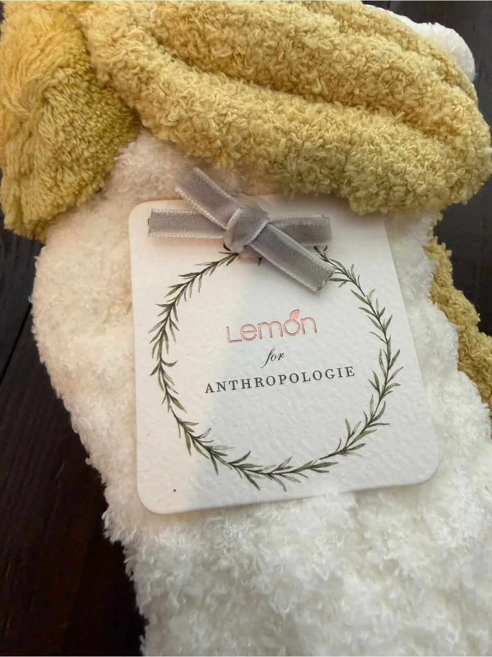 Anthropologie Plush Bath Socks in White and Yellow